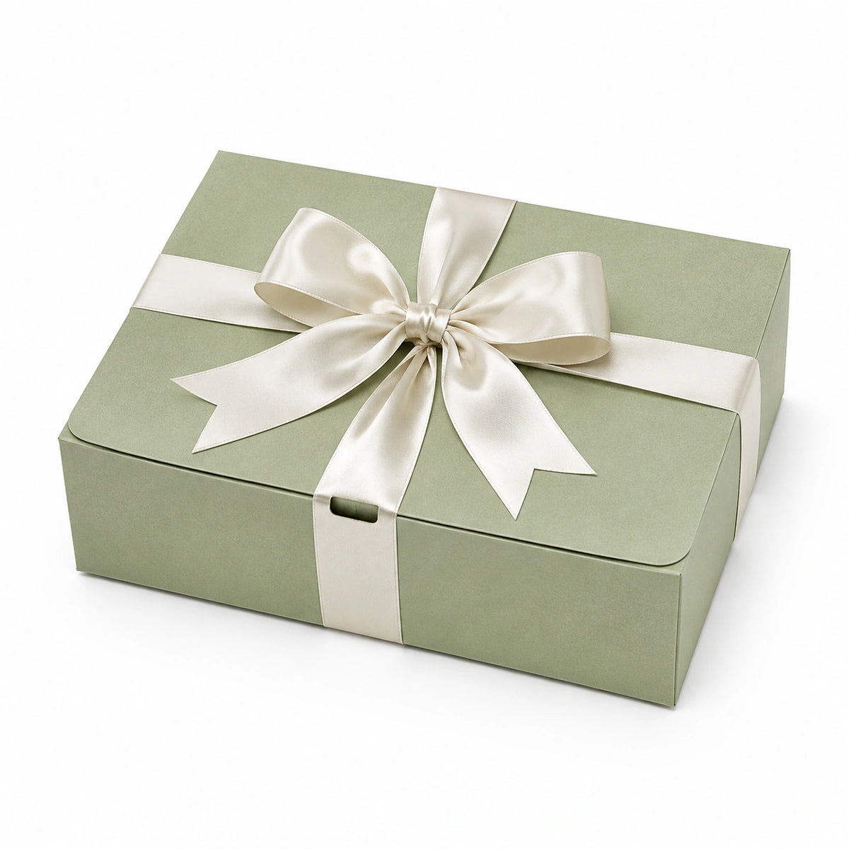 Geschenkbox 30 x 22 x 10 cm Karton Salbeigrün mit Satinband dekorativ