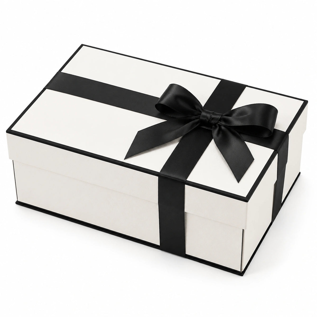 Geschenkbox 30 x 20 x 10 cm aus Karton Weiß Schwarz mit Schleife zum Verpacken