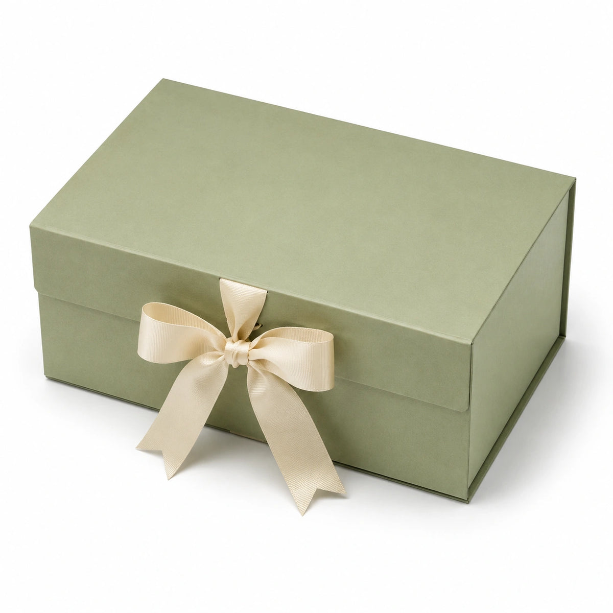 Geschenkbox 30 x 22 x 12 cm aus Karton salbeigrün mit Schleife