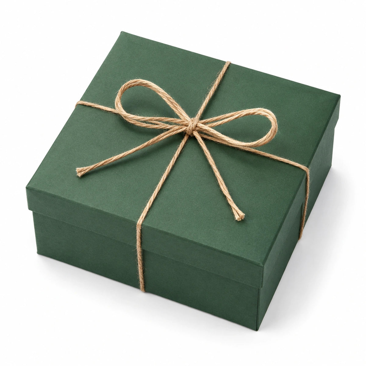 Geschenkbox 20 x 20 x 8 cm aus Karton in Dunkelgrün mit Juteband - quadratisch für Geschenkverpackungen