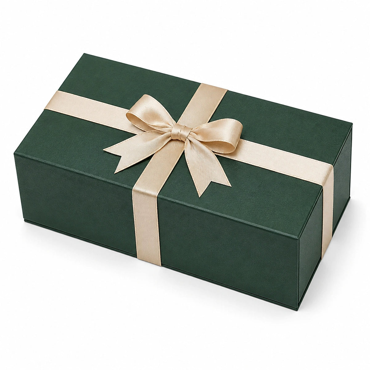 Geschenkbox 30 x 20 x 10 cm aus Karton in Dunkelgrün mit Satinband und Schleife