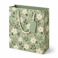 Geschenktüte 32 x 12 x 26 cm Papier Grün mit Blumenmuster Kordelhenkel offen