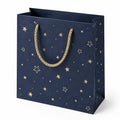 Geschenktüte 26 x 12 x 32 cm aus Papier dunkelblau gold mit Kordelgriffen Sternmuster