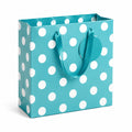 Geschenktüte 26 x 12 x 32 cm aus Papier in Türkis Weiß mit Punkten und Satinhenkeln