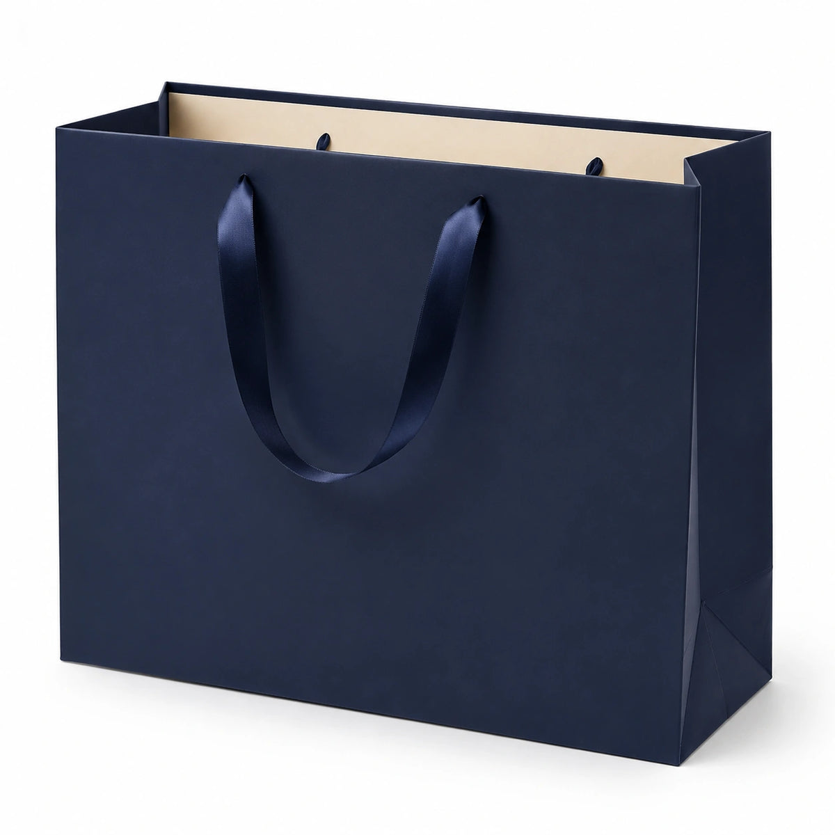 Geschenktüte 32 x 12 x 26 cm aus Papier in Dunkelblau mit Satinband Tragegriffen