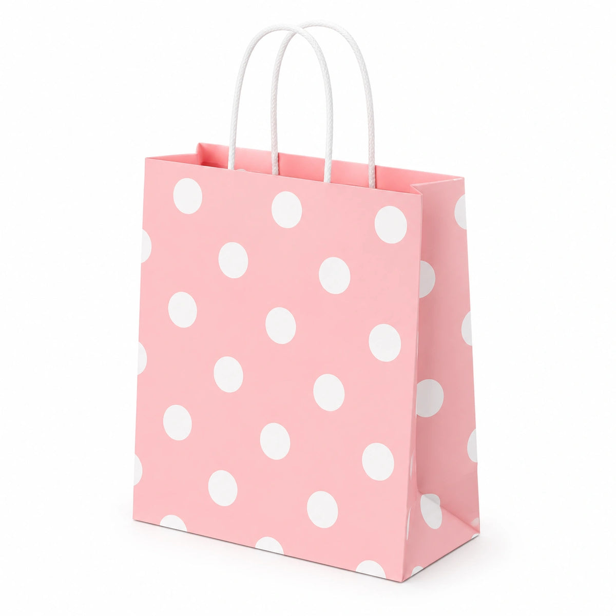Geschenktüte 26 x 12 x 32 cm aus Papier rosa weiß gepunktet mit Kordelgriffen