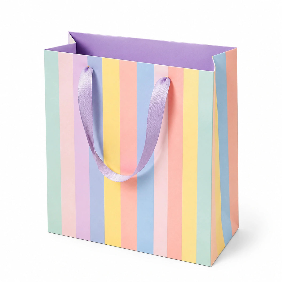 Geschenktüte 26 x 12 x 32 cm aus Papier mehrfarbig gestreift mit Tragegriffen