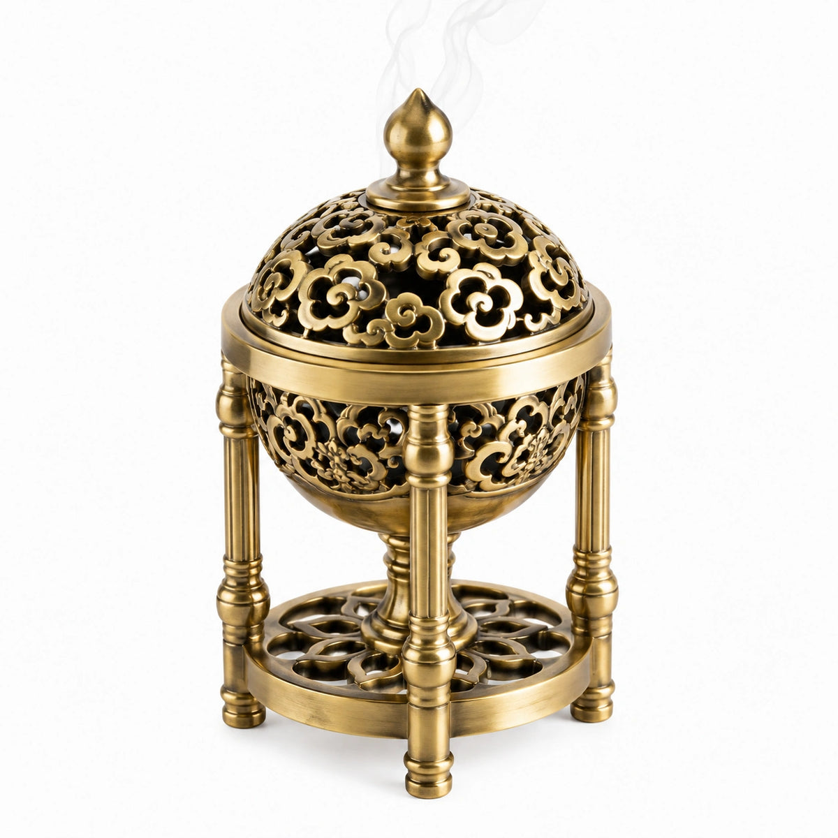 Räuchergefäß 18 cm Metall Gold für Räucherwerk mit floralem Durchbruchdesign