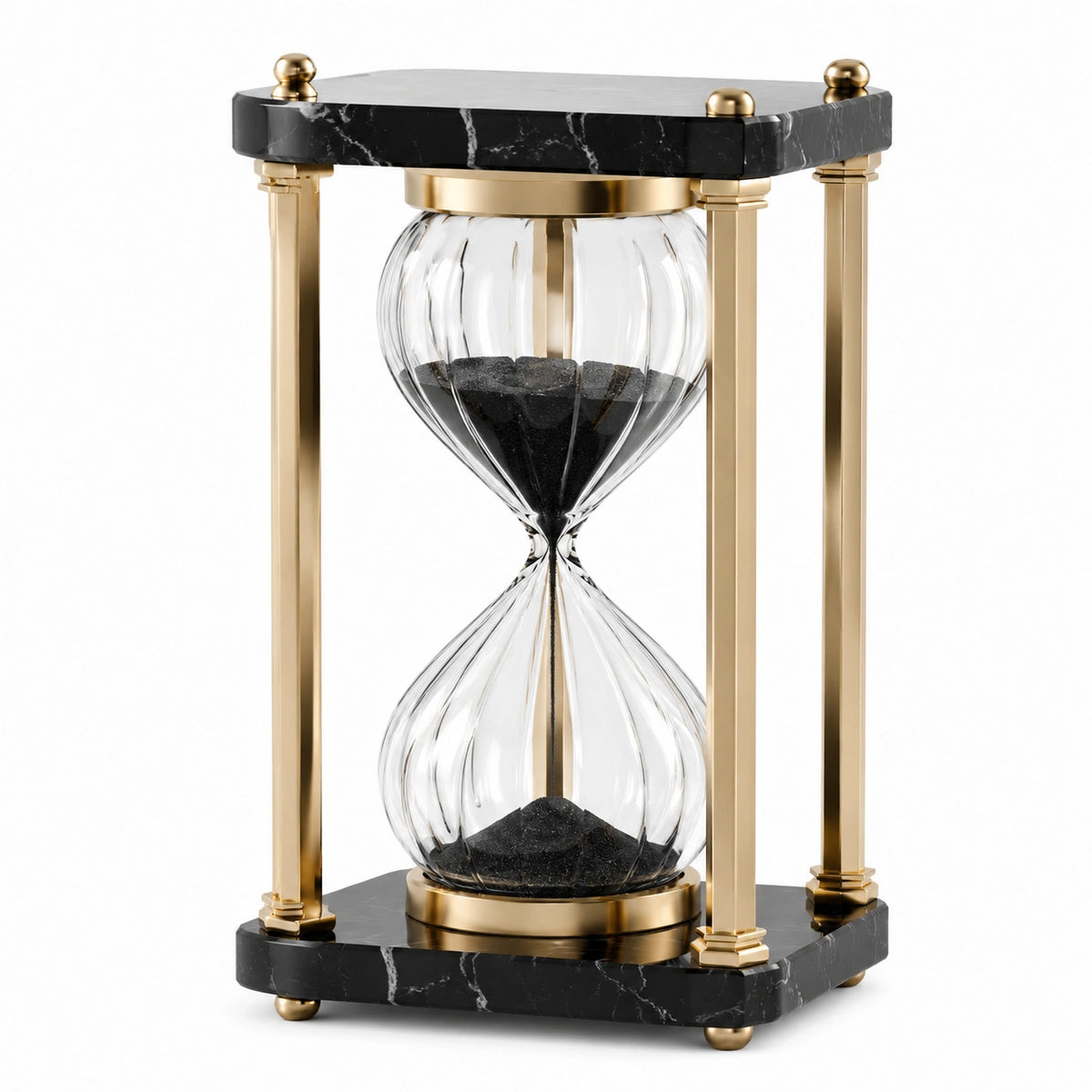 Sanduhr 20 x 20 x 35 cm aus Glas Schwarz Gold dekorativ mit Metallgestell