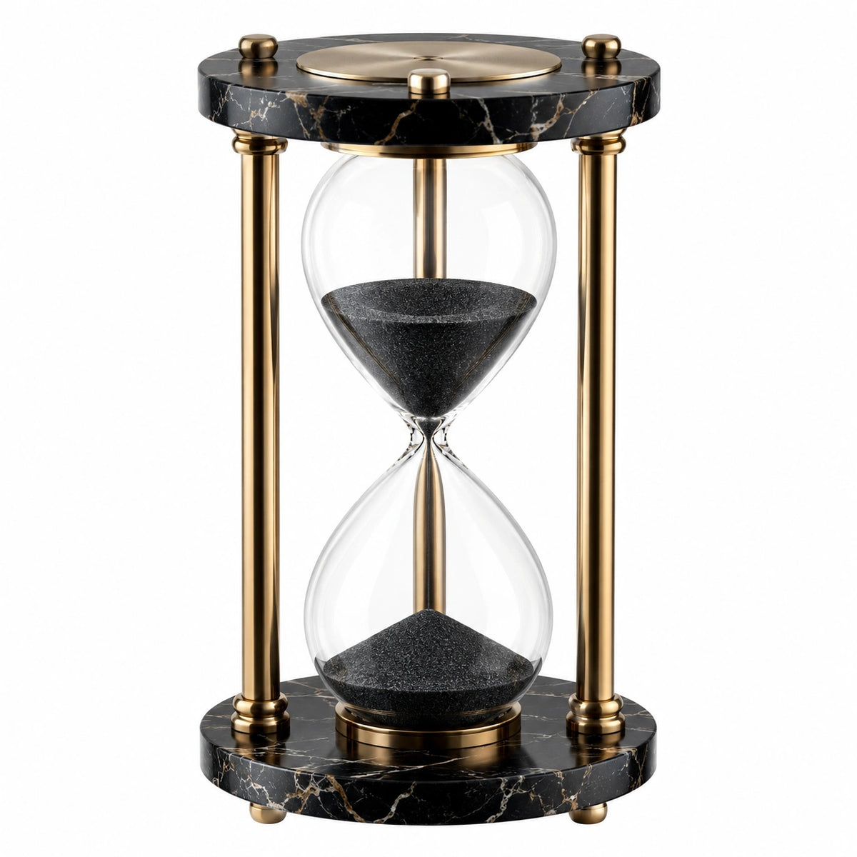 Sanduhr 20 cm x 35 cm aus Glas Metall Schwarz Gold mit 60 Minuten Laufzeit