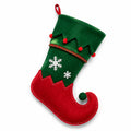 Weihnachtsstrumpf 45 cm aus Filz Grün Rot zum Aufhängen mit Schneeflocken Elfendesign